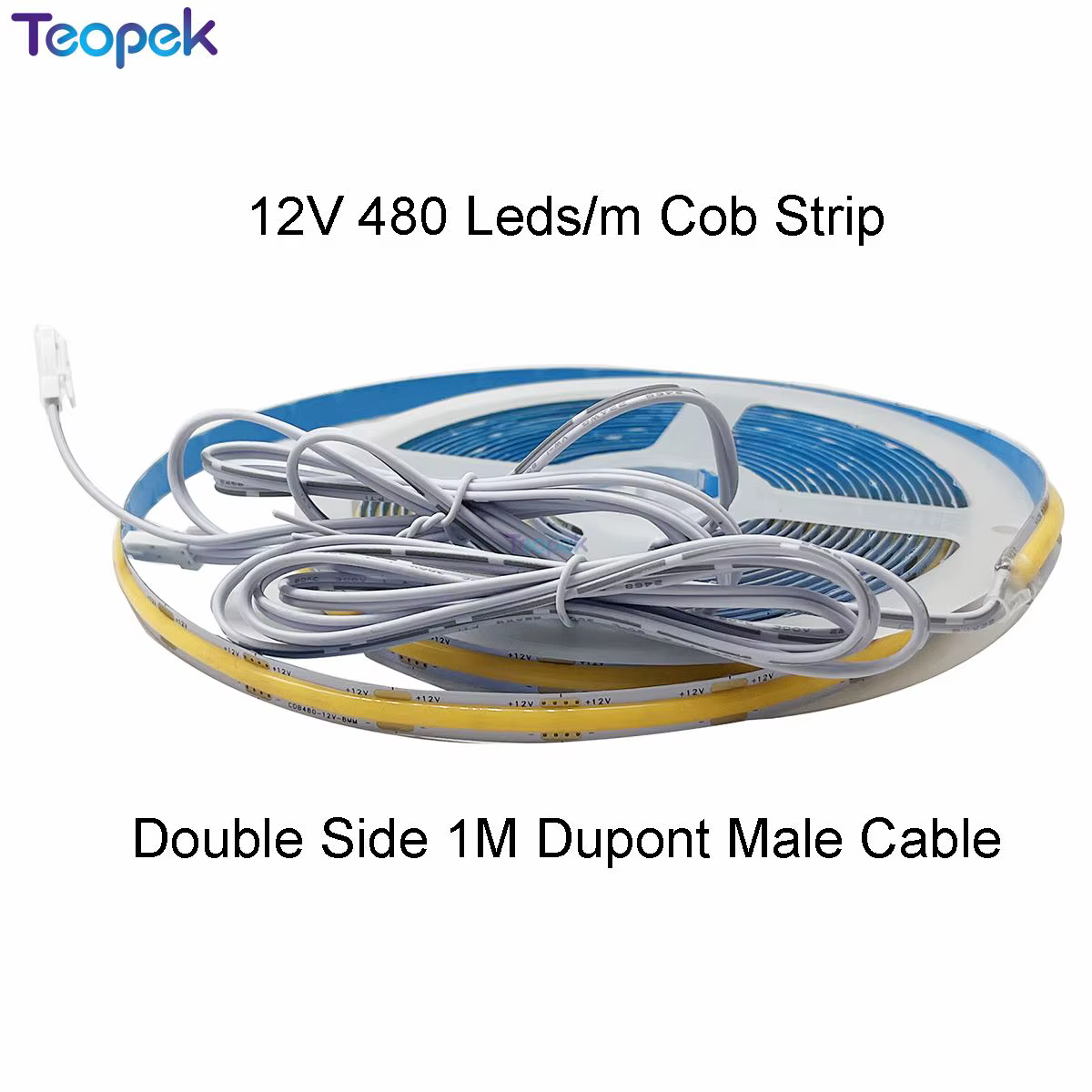 Bande lumineuse LED Cob 12V, 480 LED/m, sous-meuble, pénétration du bois et du verre, capteur, adaptateur d'alimentation à intensité variable, Port Dupont 24w-100w
