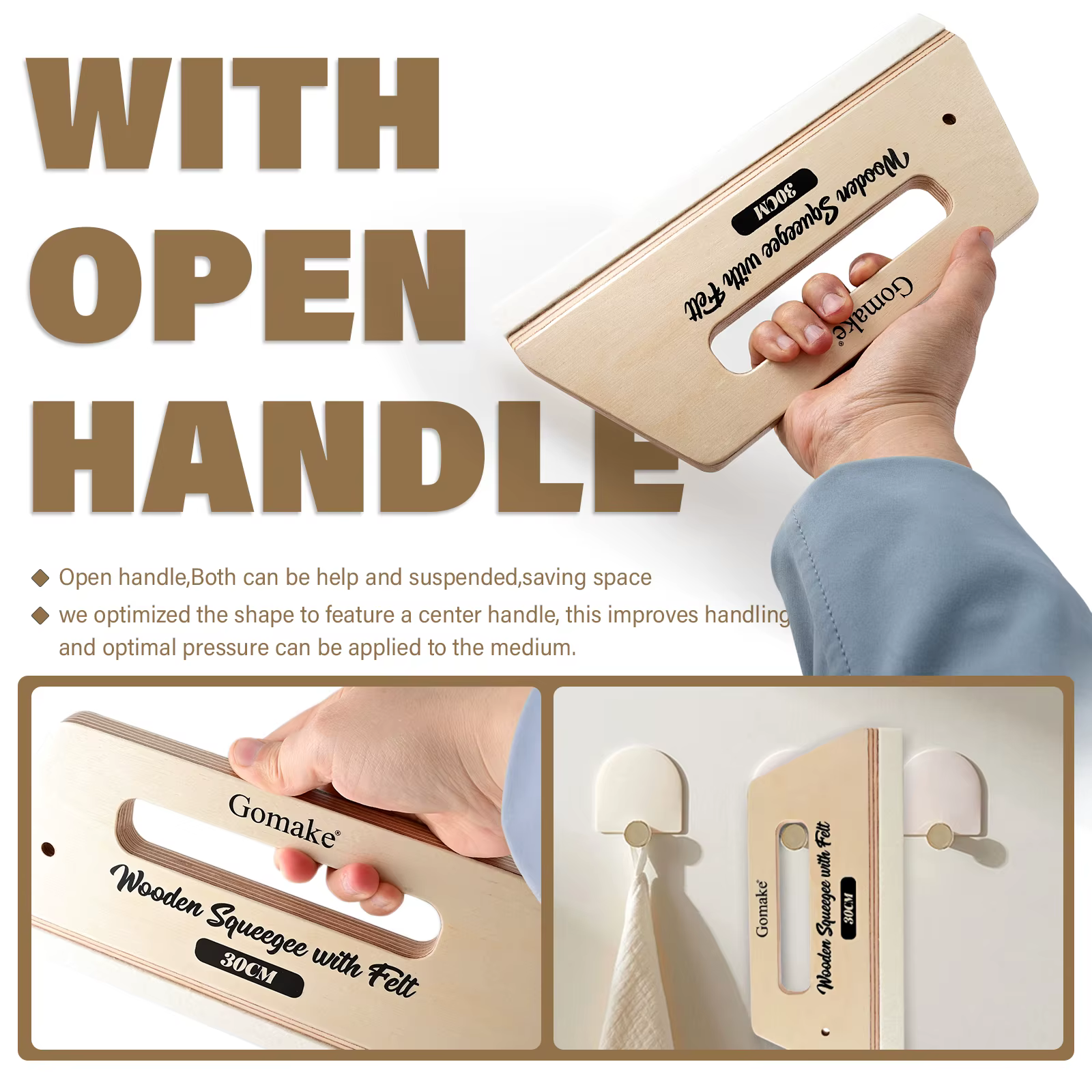 FOSHIO papier peint lissage raclette en bois avec bord feutre voiture Film décalcomanies teinte emballage grattoir sol porte graphique installer outil