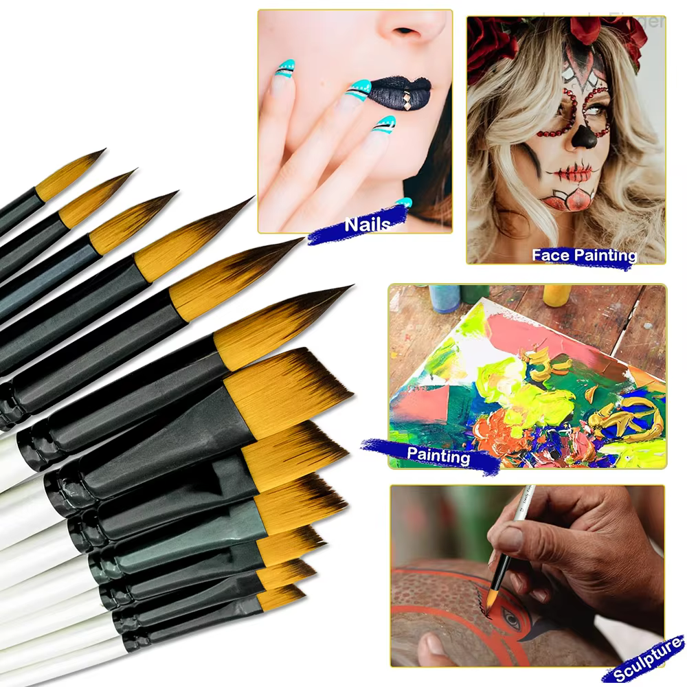 Pinceaux ronds et angulaires pour peinture acrylique