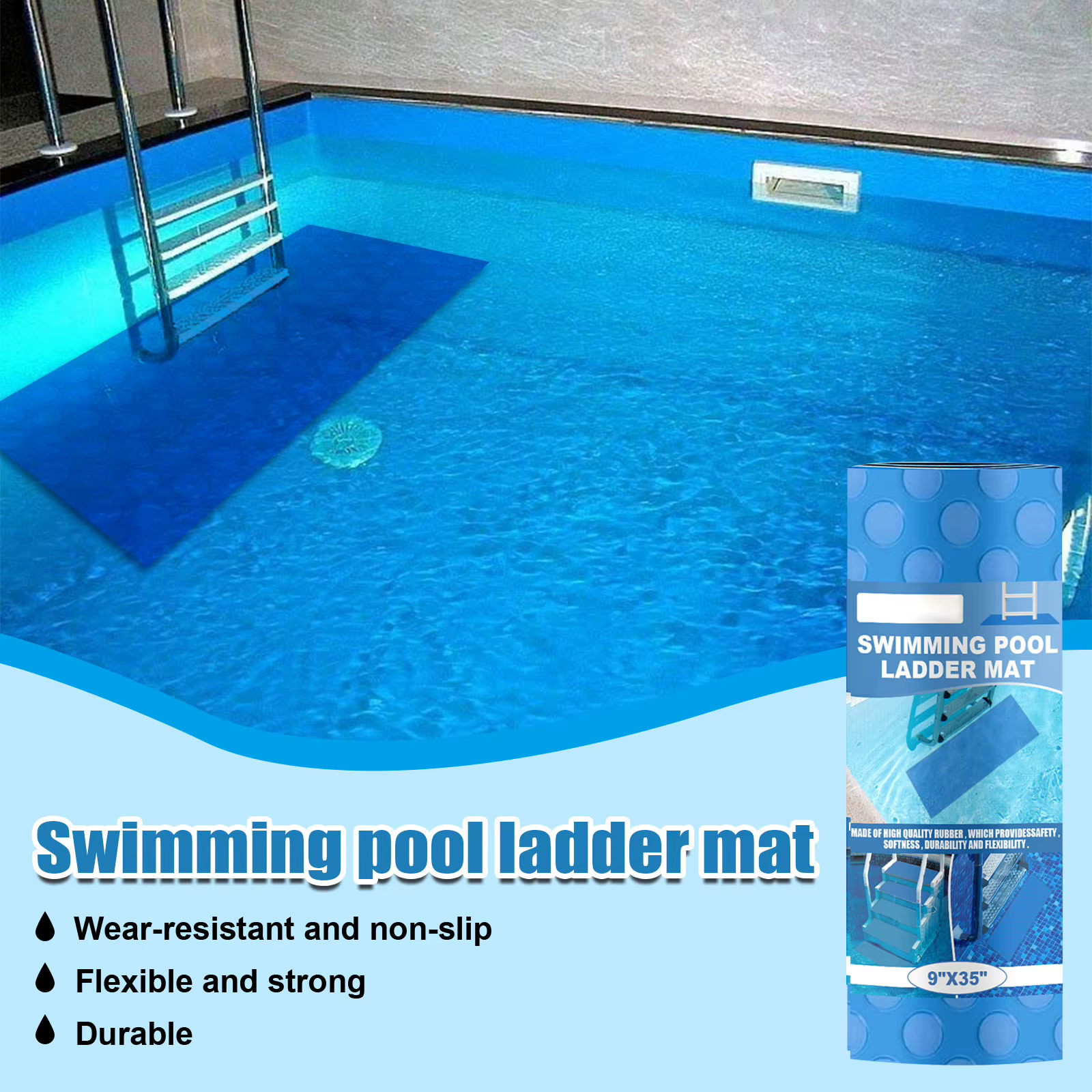 Coussin de protection pour marches de piscine, tapis de protection antidérapant 34,6x8,6 pouces, doublure de sécurité pour piscines hors sol