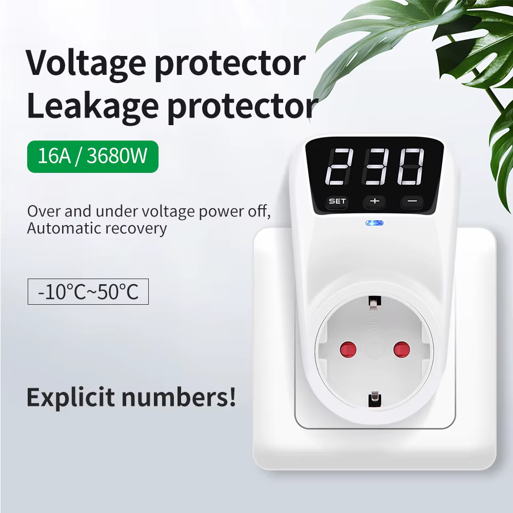 Nouvelle prise de Protection de tension réglable AC 230V 16A, Protection contre les surtensions automatique, prise ue, Protection contre les surtensions
