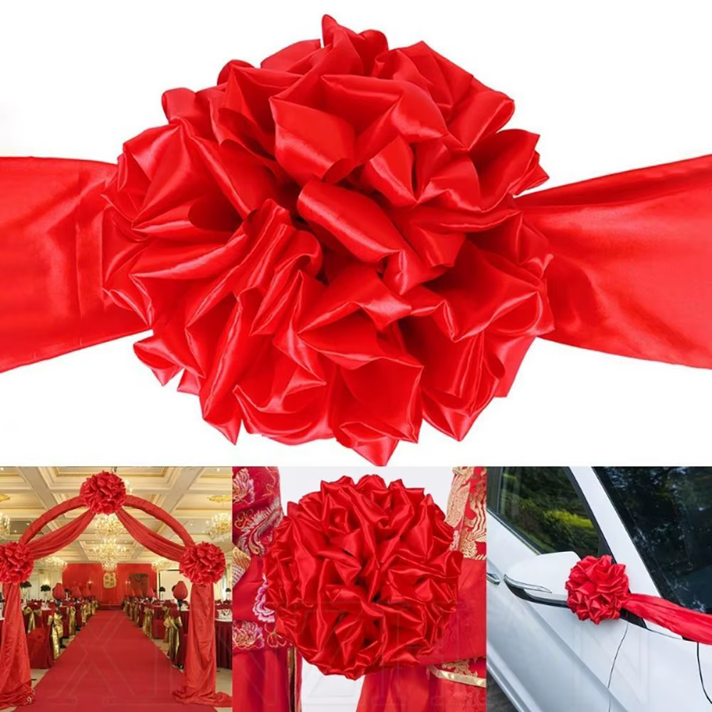 Geely-Grille rouge en satin pour mariage chinois, hortensia rouge, coupe-ruban, cérémonie de livraison de voiture, démarrage d'entreprise