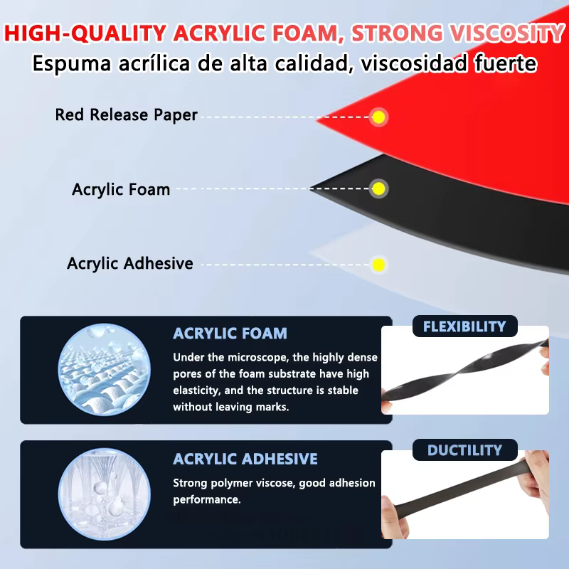Ruban adhésif double face 3 mètres extra fort épaisseur 0.8mm haute viscosité spécial pour fixation voiture montage sans résidus facile à enlever idéal pour décoration réparation accessoires auto mais