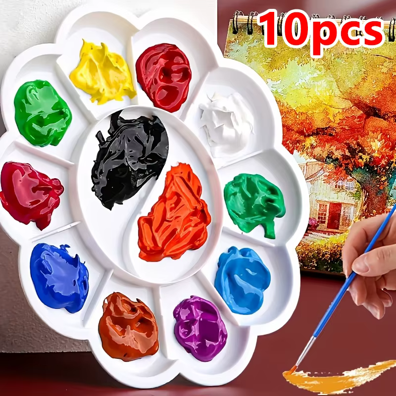 10 palettes en forme de fleur de prunier avec pinceaux