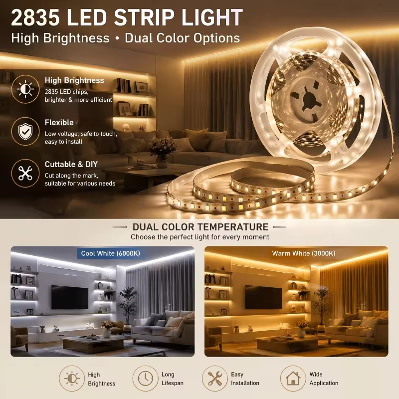 1 bande lumineuse LED avec contrôle tactile et variateur d'intensité, basse tension 5V, alimentée par USB, interrupteur tactile, pression longue durée pour ajuster la luminosité, peut être coupée en d