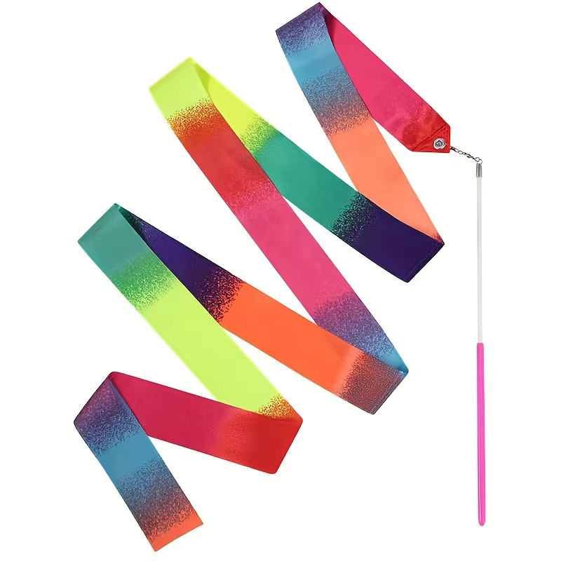 Équipement de gymnastique rythmique 2M, banderole de Ballet, ruban de danse, tige torsadée rythmique, bâton arc-en-ciel, entraînement étoile clignotante
