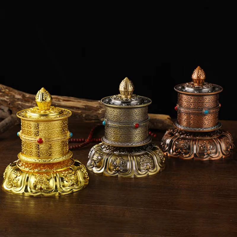Roue de prière bouddhiste, roue de prière tibétaine Vajrayana Mantra et Mantra coeur Guanyin décoratif pour autel bouddhiste, article bouddhiste