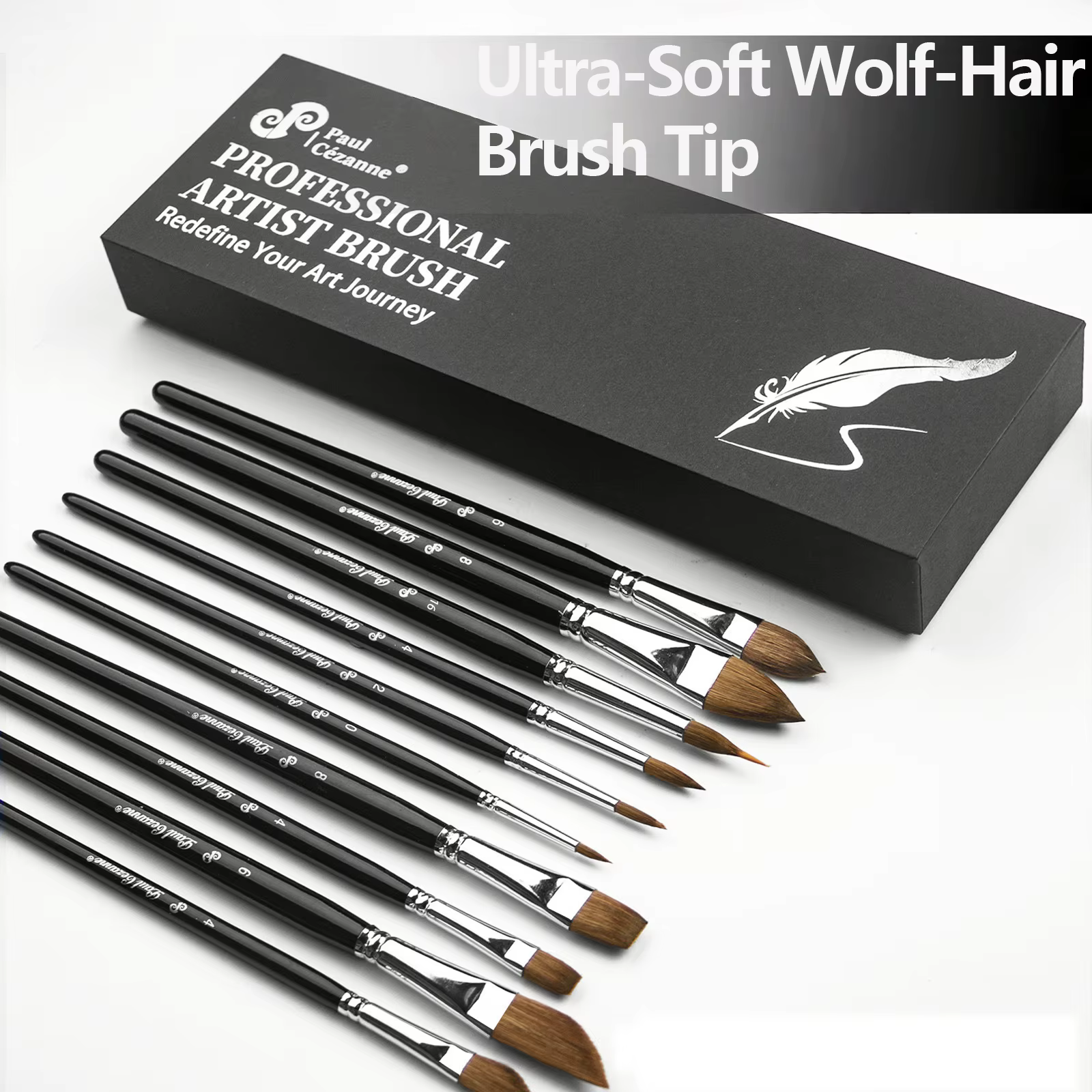 Ensemble de 10 pinceaux professionnels pour artistes avec manches en bois pour la peinture acrylique