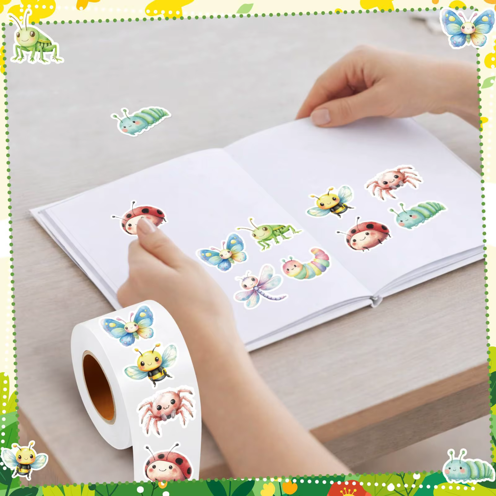 1 rouleau d'autocollants d'insectes printaniers
