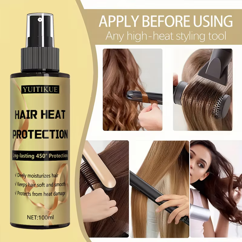 Spray de protection contre la chaleur des cheveux, protection longue durée jusqu'à 450 degrés, hydrate en profondeur les cheveux, rendant doux et lisse.
