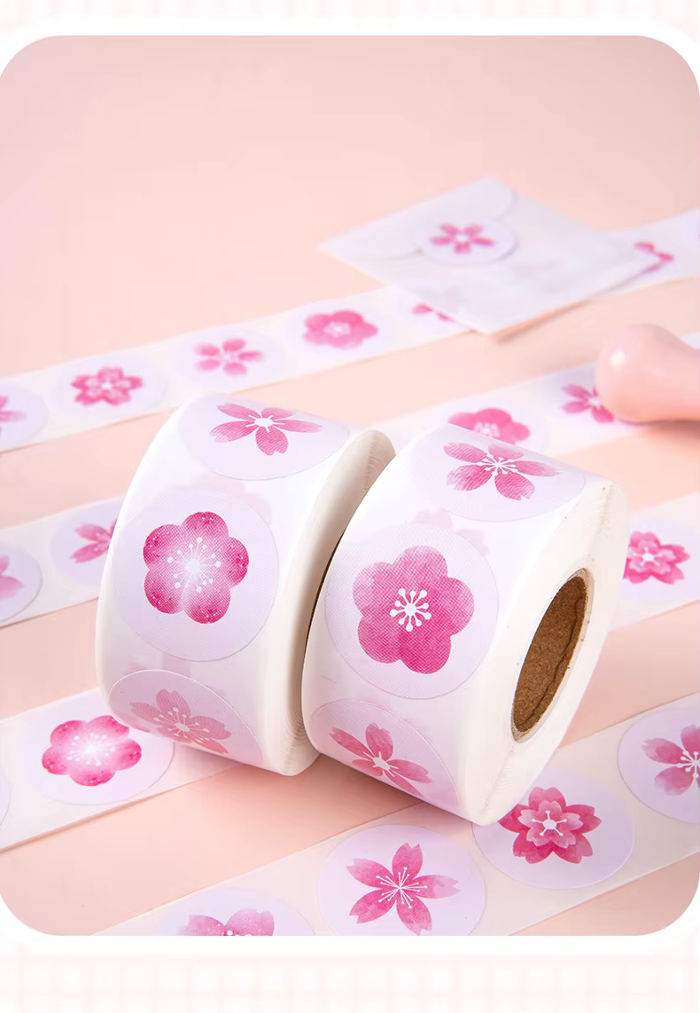 Rouleau d'autocollants ronds en fleurs de cerisier de printemps