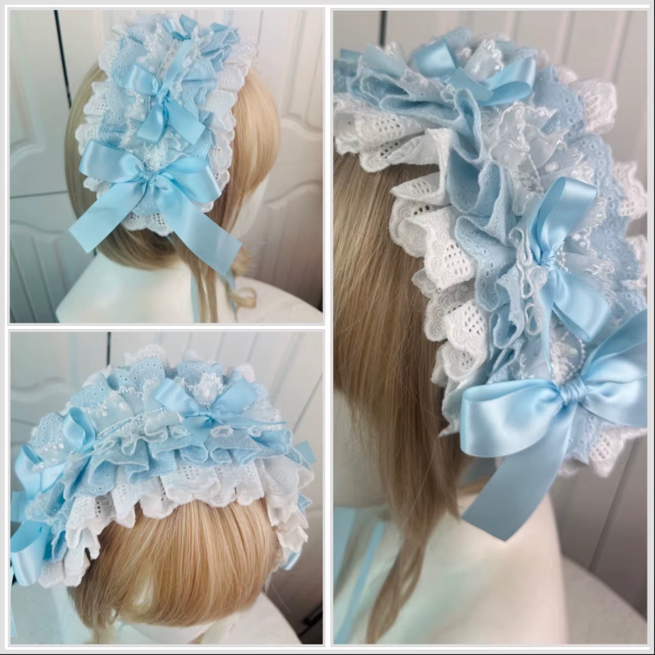 Bandeau à nœud en ruban avec épingles à cheveux pour filles, bandeau à volants en dentelle Lolita, broderie d'étoiles douces, coiffure de Cosplay de demoiselle d'honneur Anime