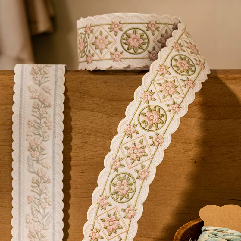 1 rouleau/2 rouleaux de ruban washi à bordure brodée simulée