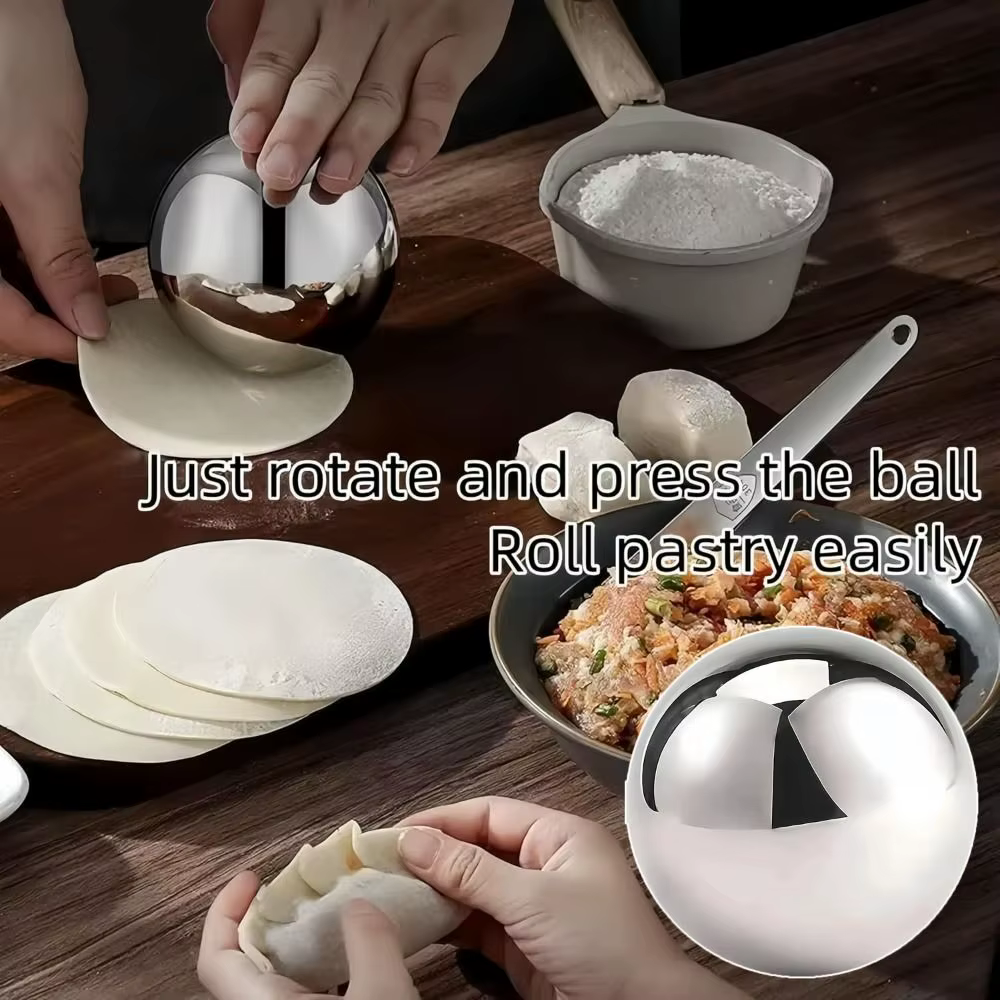 Boule de pâte à rouler en acier inoxydable, rouleau à pâte lisse et antiadhésif, boule à rouler circulaire durable pour la cuisson de la pizza, 10cm