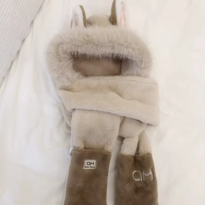 Chapeau de Ski en peluche renard, écharpe, gants, trois pièces pour femmes, chapeau d'hiver chaud, fourrure, équitation froide, Protection des oreilles en plein air