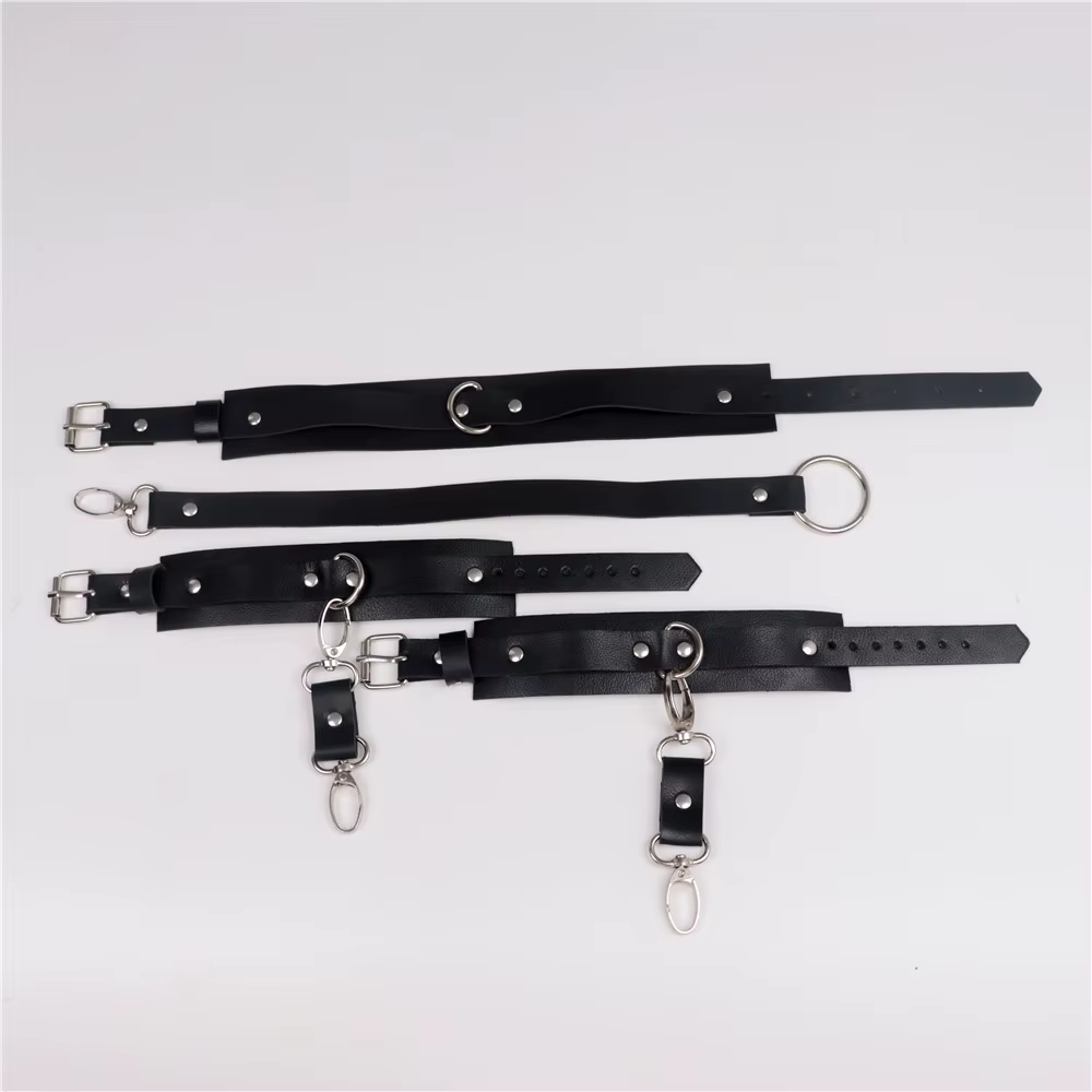 Menottes et Collier en Cuir PU pour Jeux de Rôle Adultes (2 pièces) – Accessoires de Contrainte pour Couples
