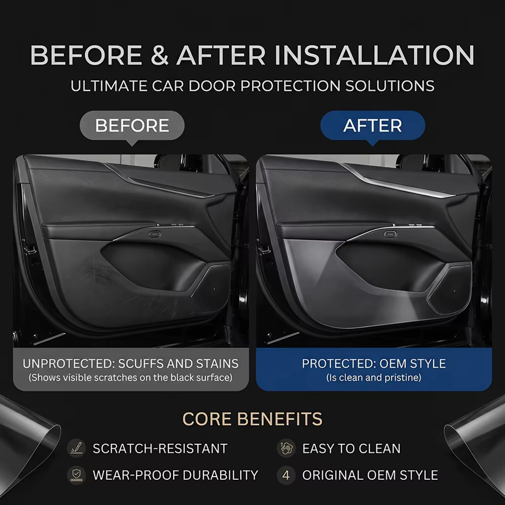 Protection anti-coup de pied pour portières de voiture en TPU pour Volkswagen Touran L 2017-2019, film de protection intérieur des bords des portières avant et arrière
