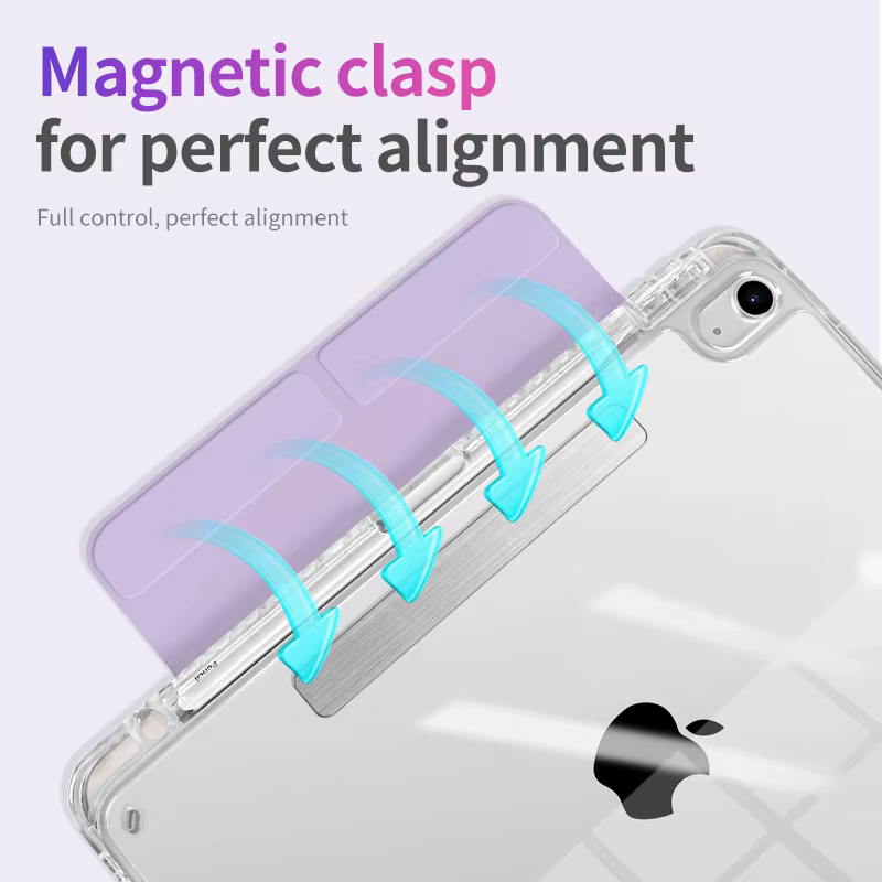 Étui pour iPad Air! Protection magnétique détachable robuste, protection intégrale transparente, emplacement pour stylet, pliage en Y, réveil/veille automatique