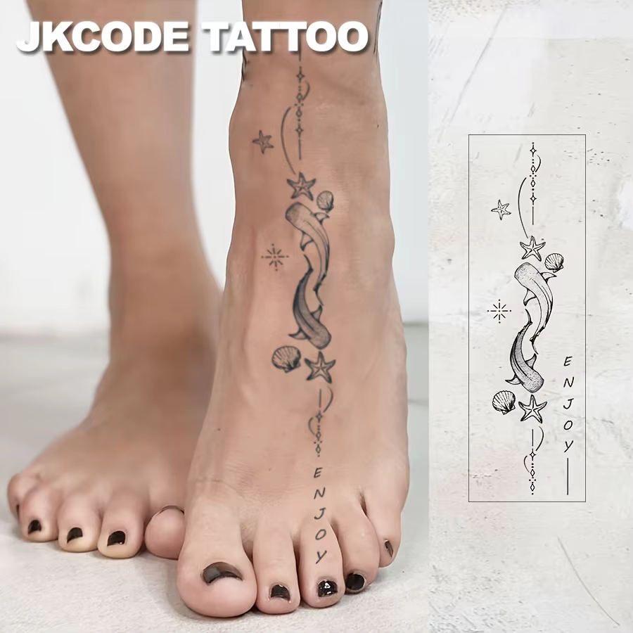 Tatouages semi-permanents imperméables, tatouages minimalistes pour les mains, design simple requin, étoile de mer, tatouages temporaires, durent 1 à 2 semaines