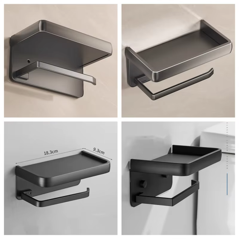 Porte-papier hygiénique en alliage d'aluminium, support mural pour WC, organisateur de rangement en rouleau de papier, support d'étagère pour téléphone, accessoires de salle de bains
