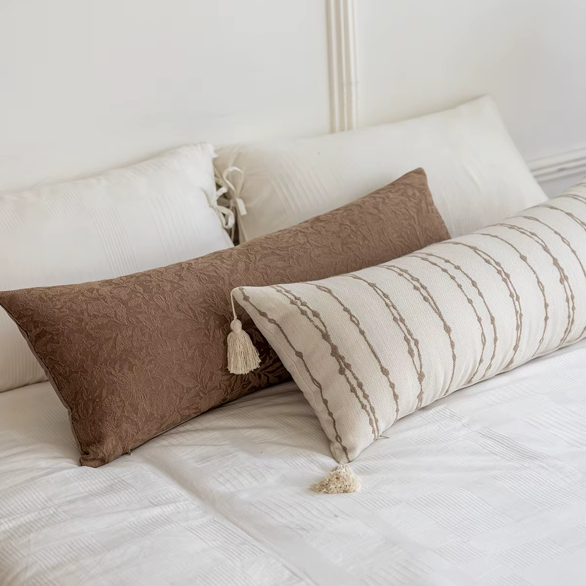 Housse de coussin à pince à jambes longues 35x90cm, taie d'oreiller de taille, luxueuse housse de coussin en Jacquard noir et blanc pour tête de lit de chambre à coucher