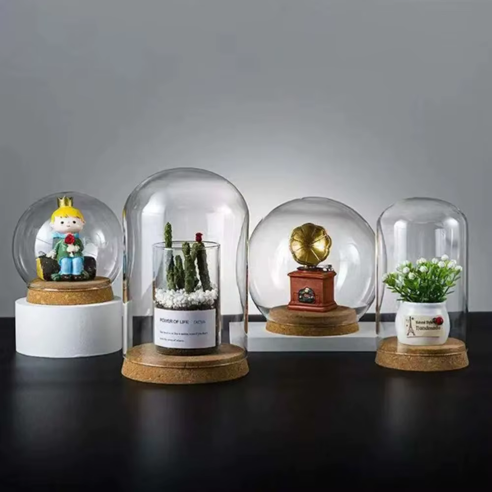 Fleurs fraîches conservées couvercle en verre fleur couvercle anti-poussière Transparent dôme en verre protecteur clair fleurs dôme