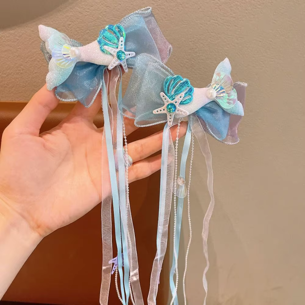 Nouvelles pinces à cheveux pour enfants, rubans, nœuds de princesse sirène, barrettes pour petites filles, accessoires pour cheveux