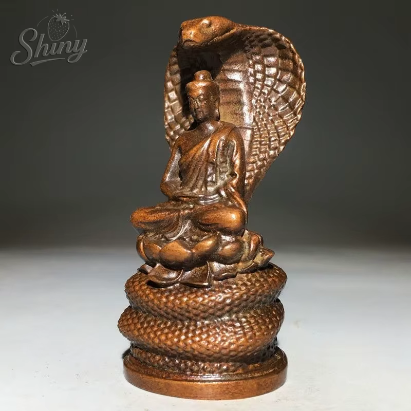 Statue de Bouddha antique protégée par Naga, sculpture bouddhiste vintage, décoration spirituelle pour la méditation et le sanctuaire domestique, protection spirituelle