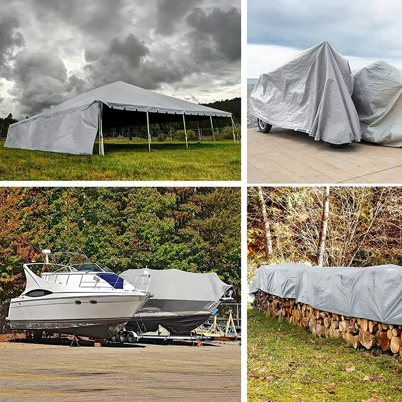Bâche imperméable argentée anti-UV multi-usage 2x2m 2x3 3x3 3x4 3mx5 auvent abri de pluie protection solaire extérieure camping