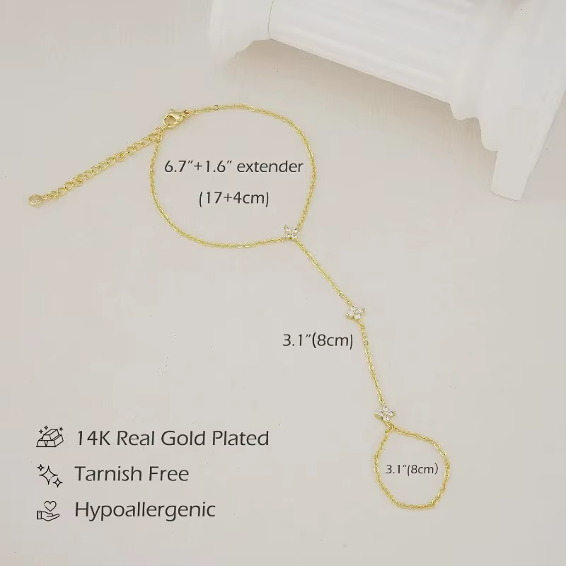 Bracelets imperméables pour femmes, anneau en or 14K, chaîne à main, marguerite délicate, zircone cubique, chaîne à maillons empilable, hypoallergénique
