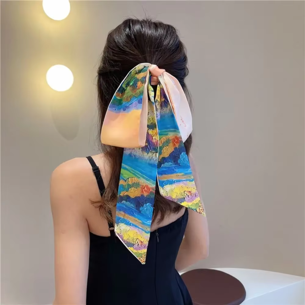 Ruban de sauna pour cheveux, écharpe de style chinois, papillon, peinture à l'huile florale, mode