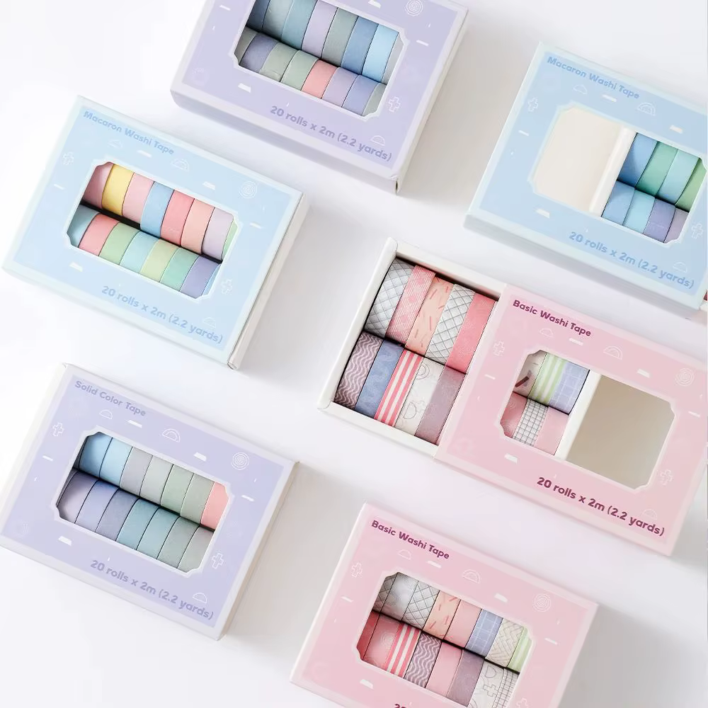 Ensemble de 20 rouleaux de ruban Washi mince coloré