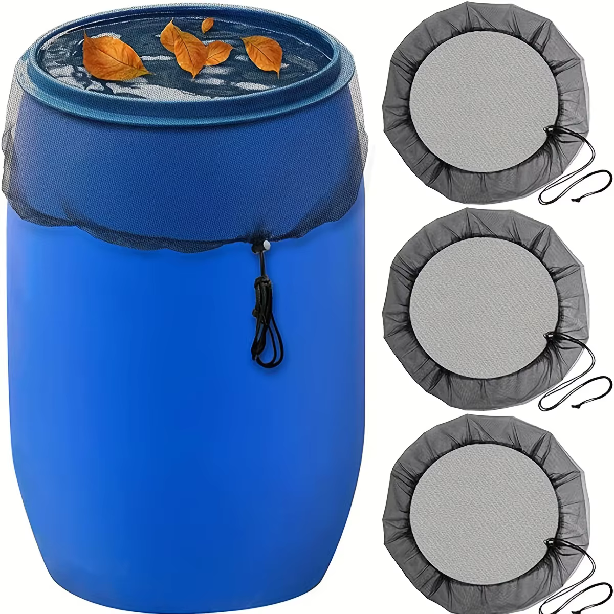 Couverture en filet pour seau de récupération d'eau de pluie avec cordon de serrage