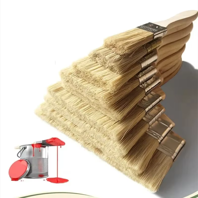 5 pièces pinceau manche en bois brosse pour barbecue 1/2/4/5/6 pouces pinceaux de peinture à cheveux doux pour mur et