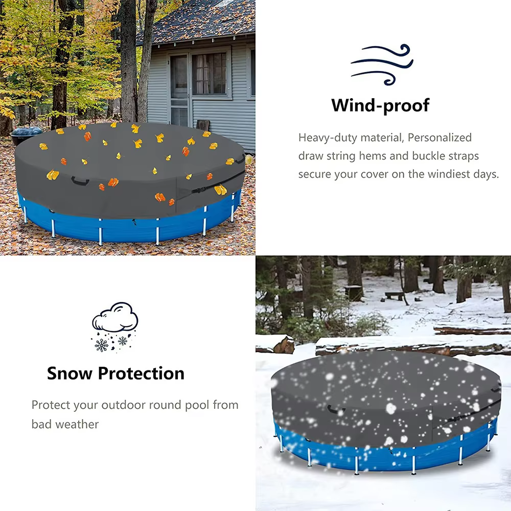 Couverture de piscine ronde pliable imperméable, anti-poussière et anti-insectes, idéale pour les piscines hors sol.