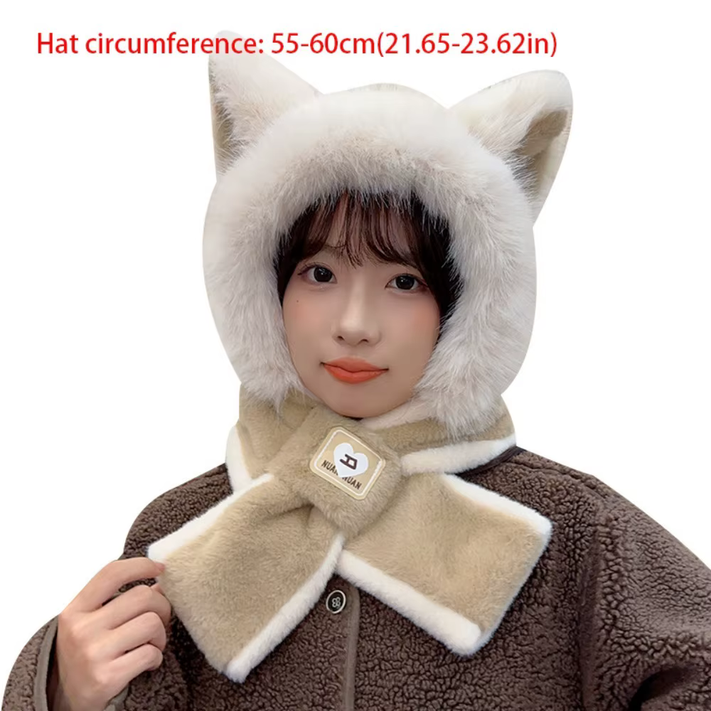 Nouveau Oreilles de renard intégré chapeau écharpe ensemble chaud pull casquette coupe-vent résistant au froid Protection des oreilles chapeau Sports de plein air