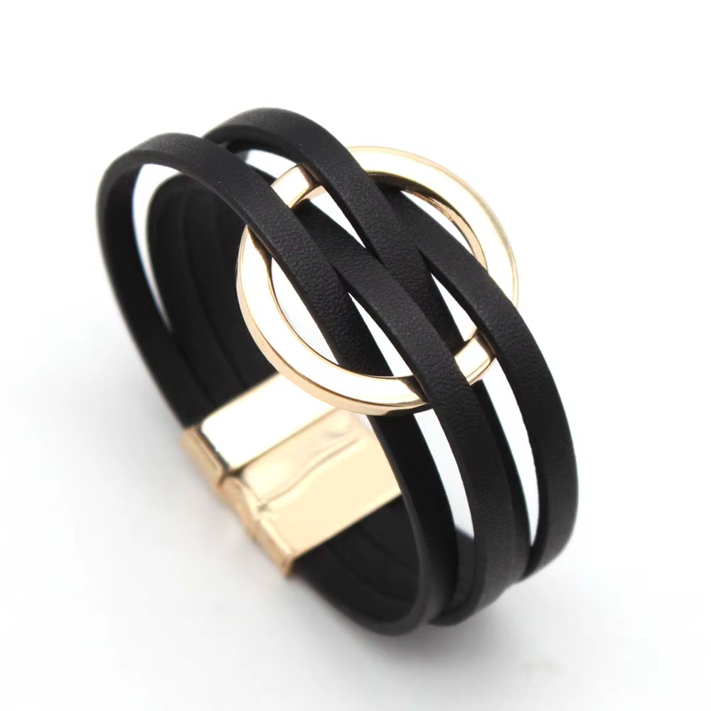 Bracelets en cuir pour femmes, à la mode, élégants, multicouches, large, bijoux cadeau, 2024