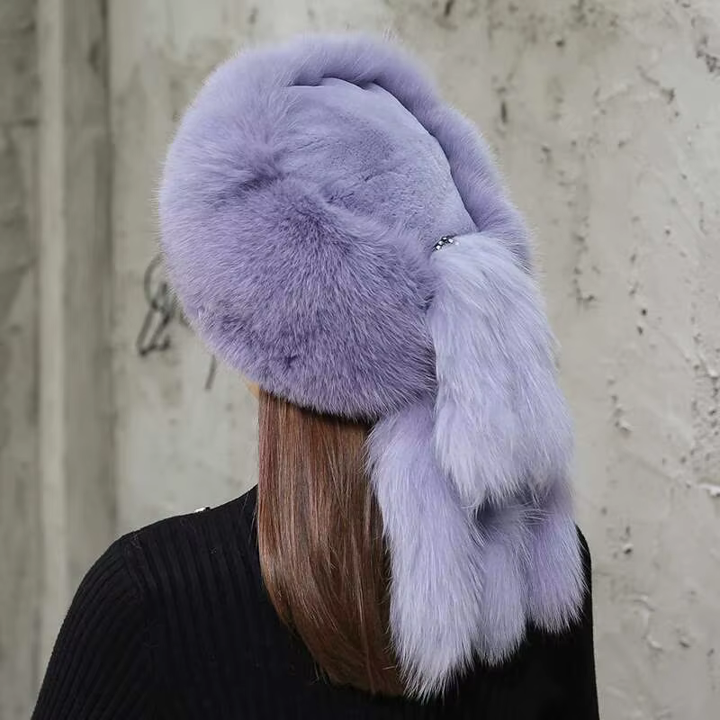 Chapeau en fourrure de renard pour femmes, mode d'hiver, Protection chaude des oreilles, chapeau de princesse en fourrure véritable, garde au chaud, casquettes épaisses, chapeaux de bombardier russes