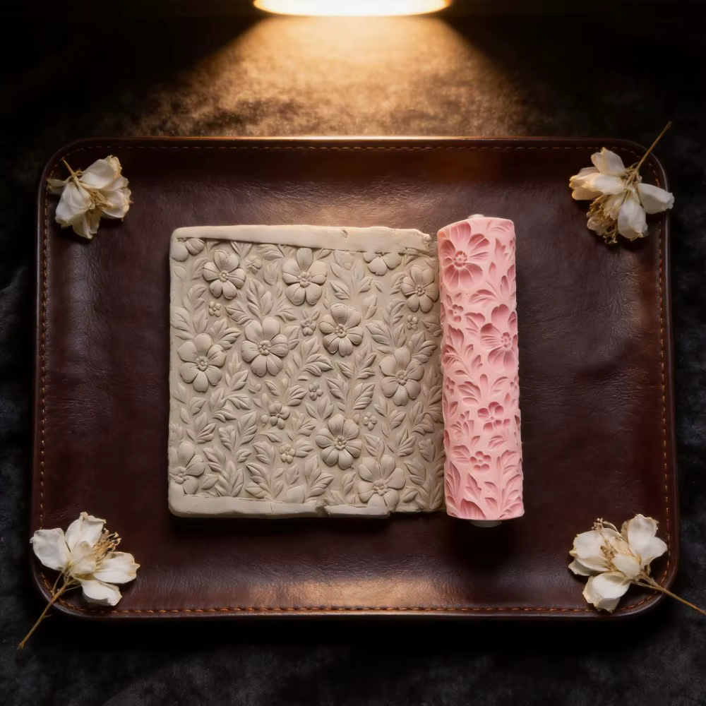 Rouleau de texture en relief en argile à motif de fleurs de haie – Outil de pâtisserie DIY pour l'argile polymère