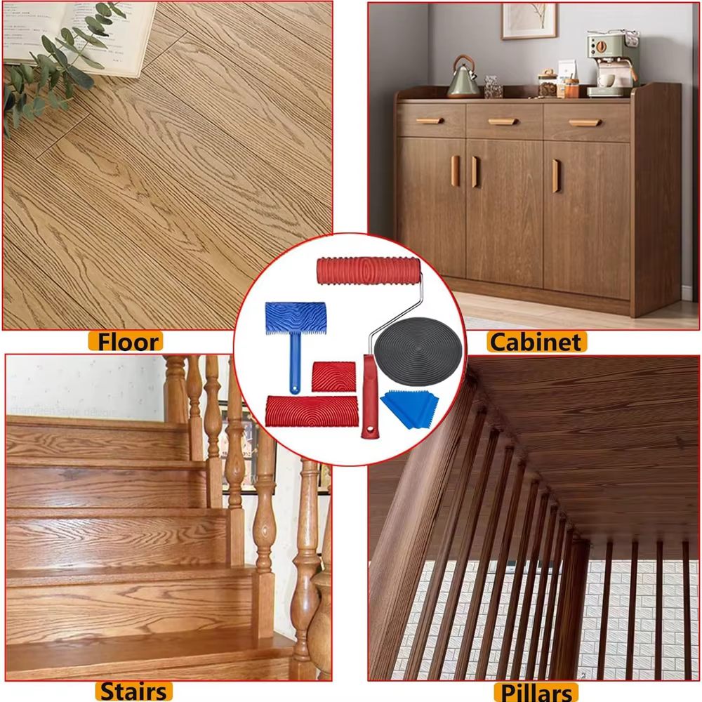 Ensemble d'outils de grain de bois en caoutchouc