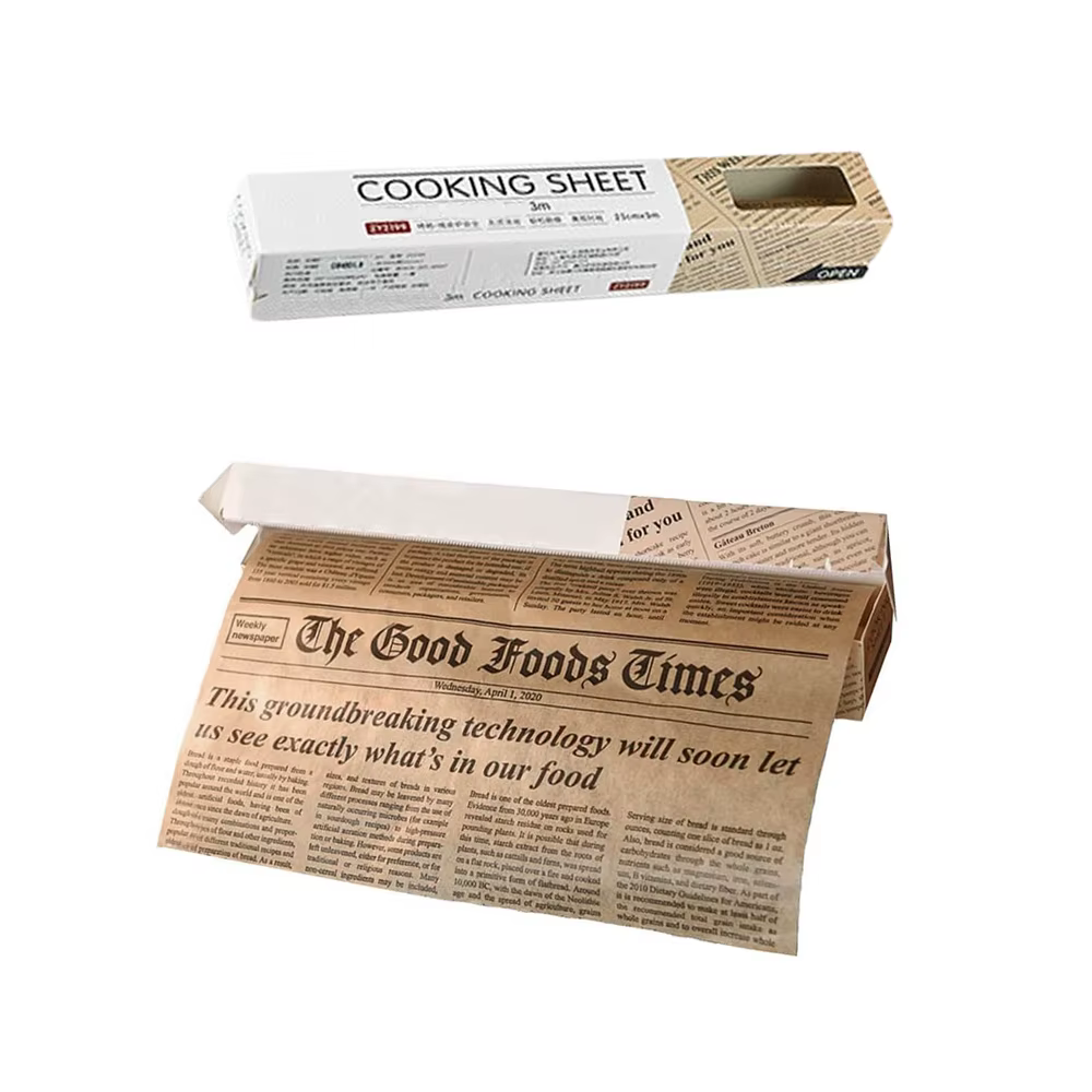 1 ensemble de papier parchemin de cuisson, rouleau de 5m, papier de cuisson antiadhésif, conception d'impression de journaux, papier d'emballage alimentaire pour la cuisson du pain de biscuits