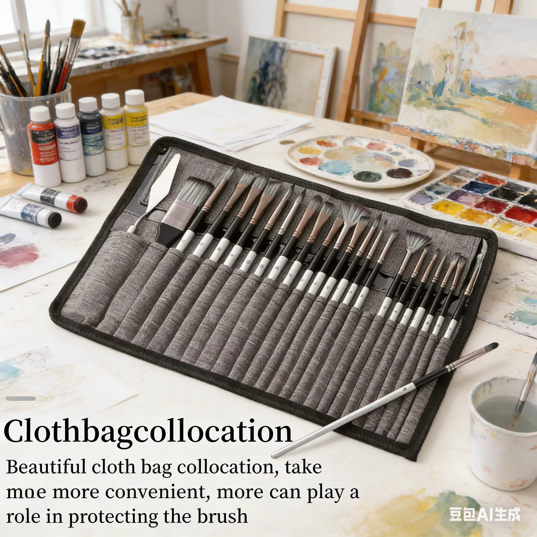 Ensemble de 24 pinceaux avec couteau à palette