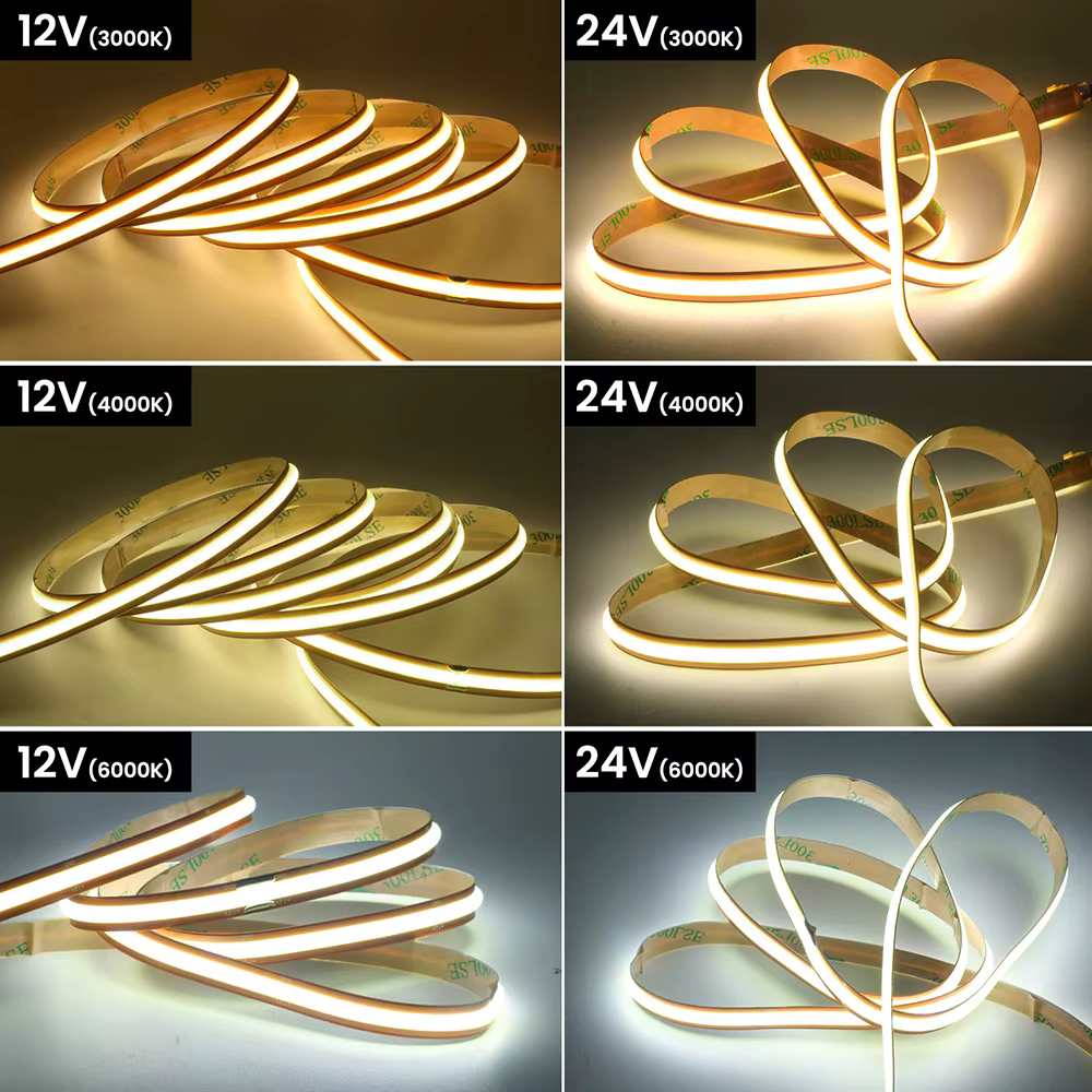 Bande lumineuse LED COB, coupe libre, 12V 24V, 1m, 2m, 5m, 10m, 0.5m, bande Flexible, 528 diodes/M, éclairage linéaire haute densité, blanc chaud/naturel