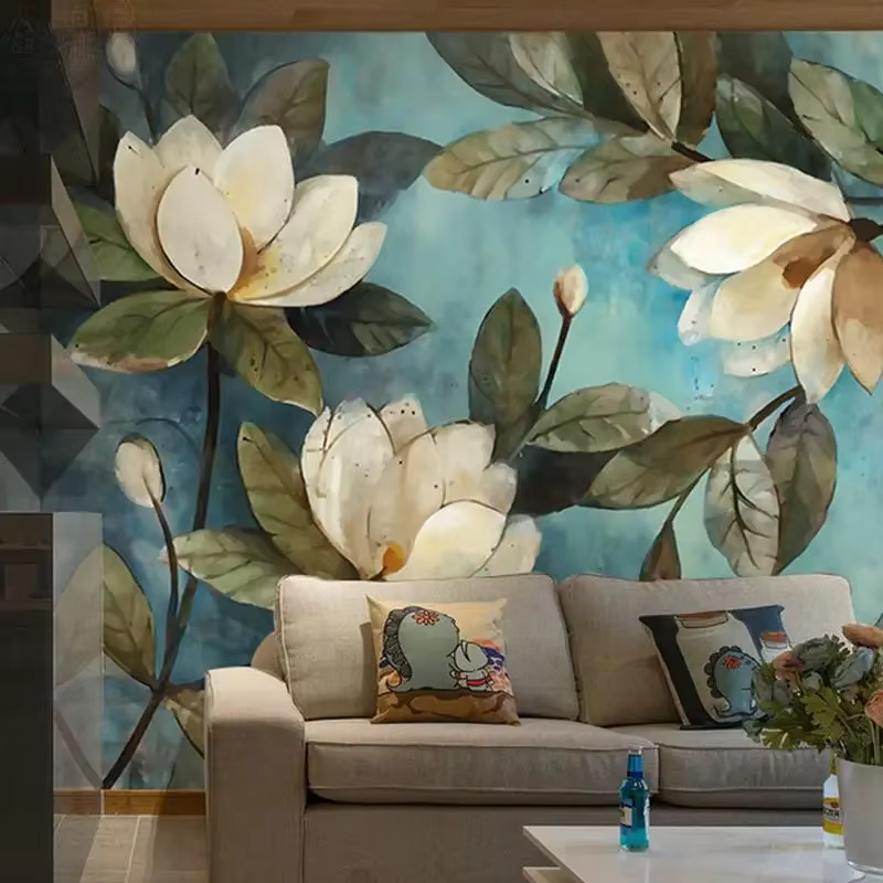 Peintures murales de peinture à l'huile de style rétro, Bergame profonde, papier peint 3D blanc, papier peint de fond de salon, décoration d'intérieur, haute qualité