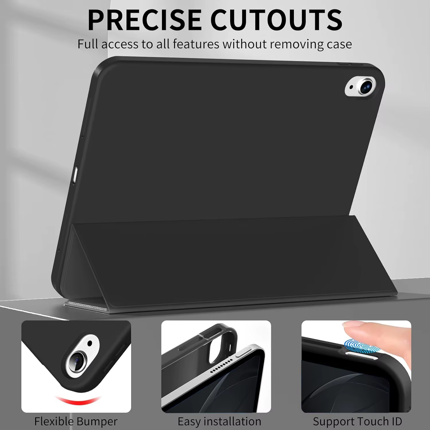 Pour iPad 5/6/7/8/9/10e génération Compatible avec Air 4/5/6/7 Pro 11, housse de protection intelligente à trois volets avec étui souple en TPU