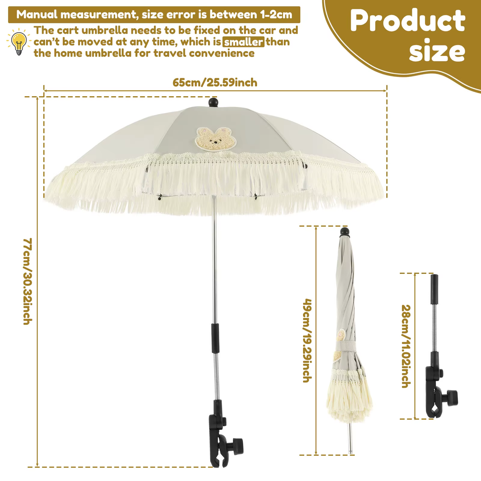 Parapluie de poussette pour bébé, Parasol de Protection UV, imperméable, pompon universel, mignon, réglable, accessoires de couverture