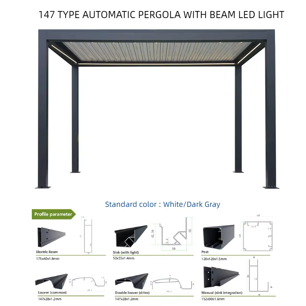 Pergola bioclimatique en aluminium 3x3m/10x10 pieds