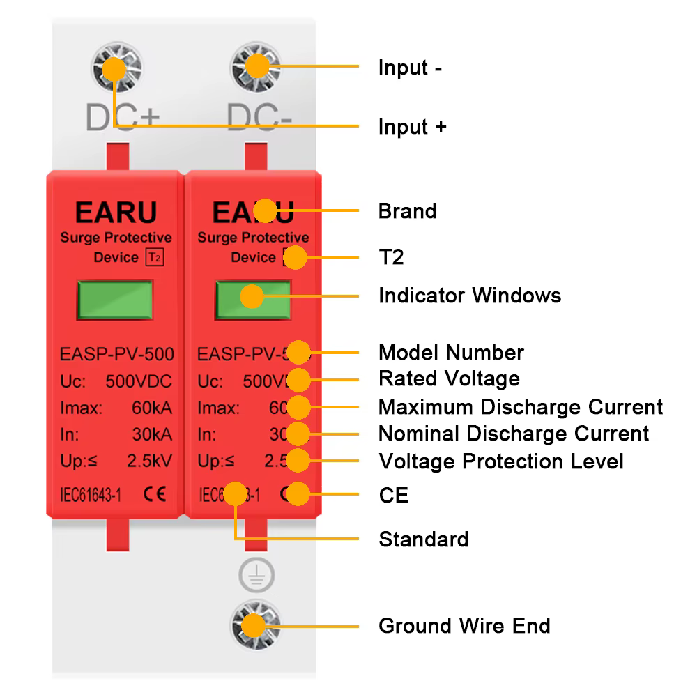Dispositif de Protection contre les surtensions, parafoudre SPD, maison basse tension, 1/2/3/4 pôles, Protection contre les surtensions, DC 500V 800V 1000V 40KA 60KA