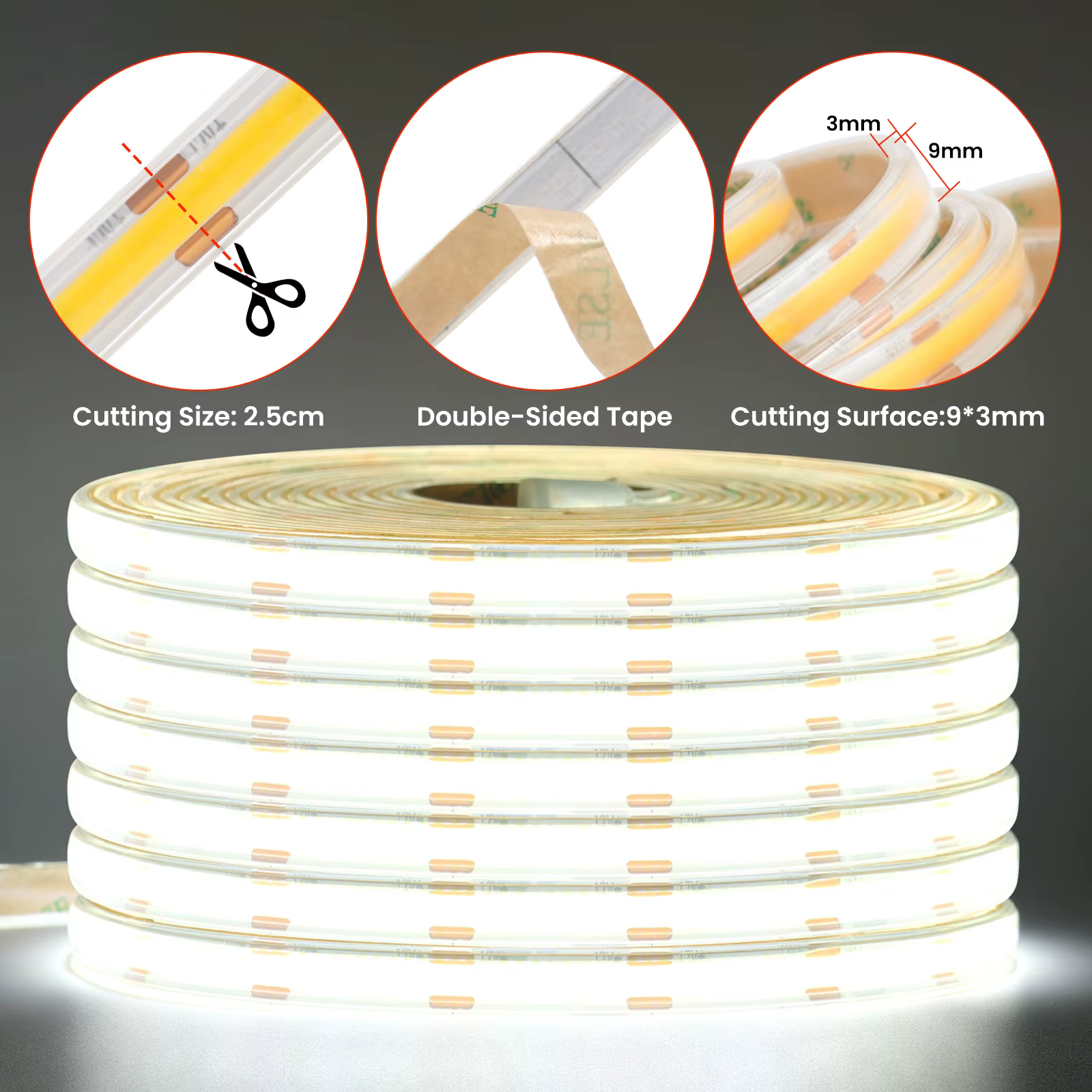 Bande lumineuse LED COB étanche IP65, 12V 24V 10M 5M, corde de lampe Flexible, 480 diodes/M, éclairage linéaire lumineux haute densité