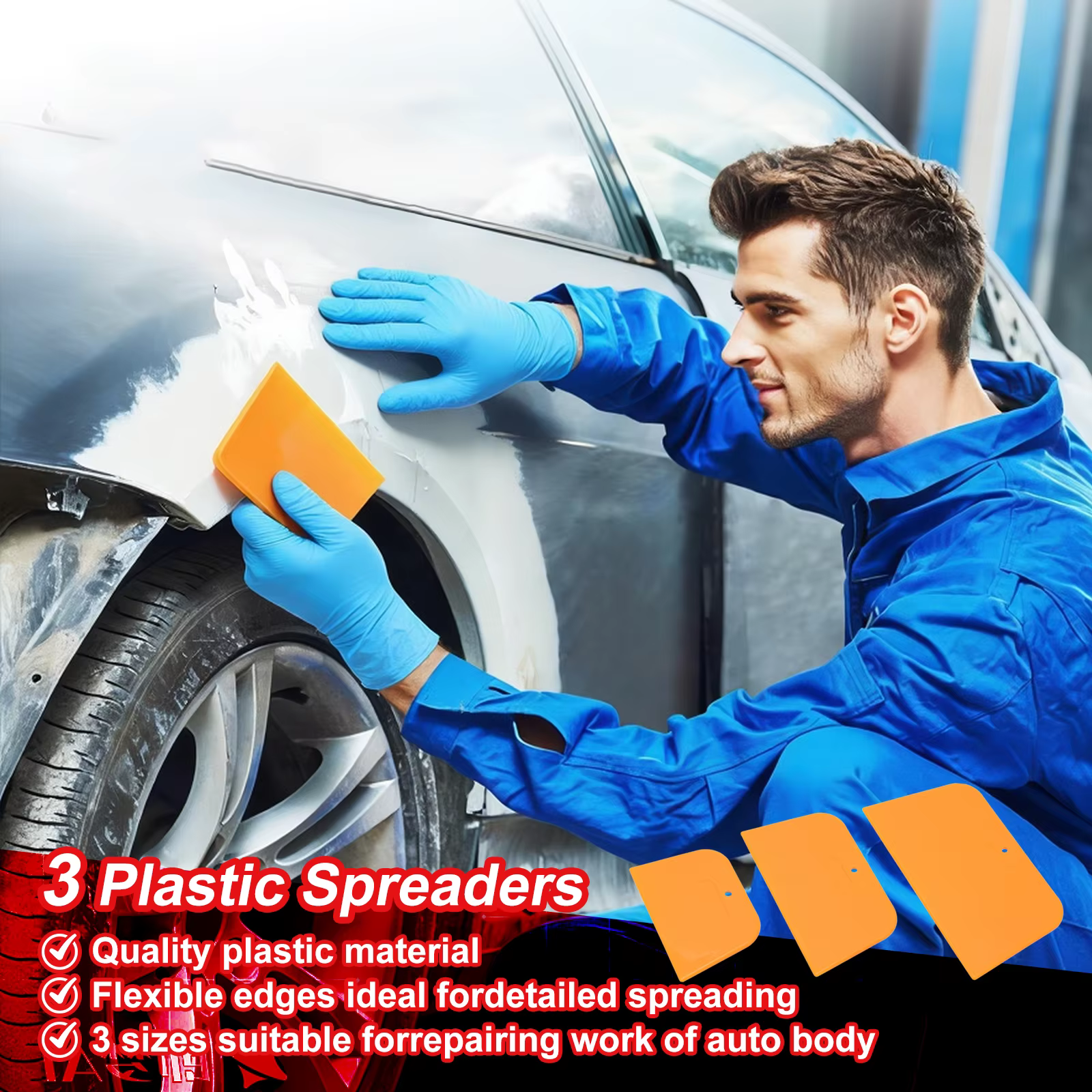 Spatules en plastique de 4/5/6 pouces avec papiers de ponçage mixtes pour l'application de mastic et de glaçage sur carrosserie automobile